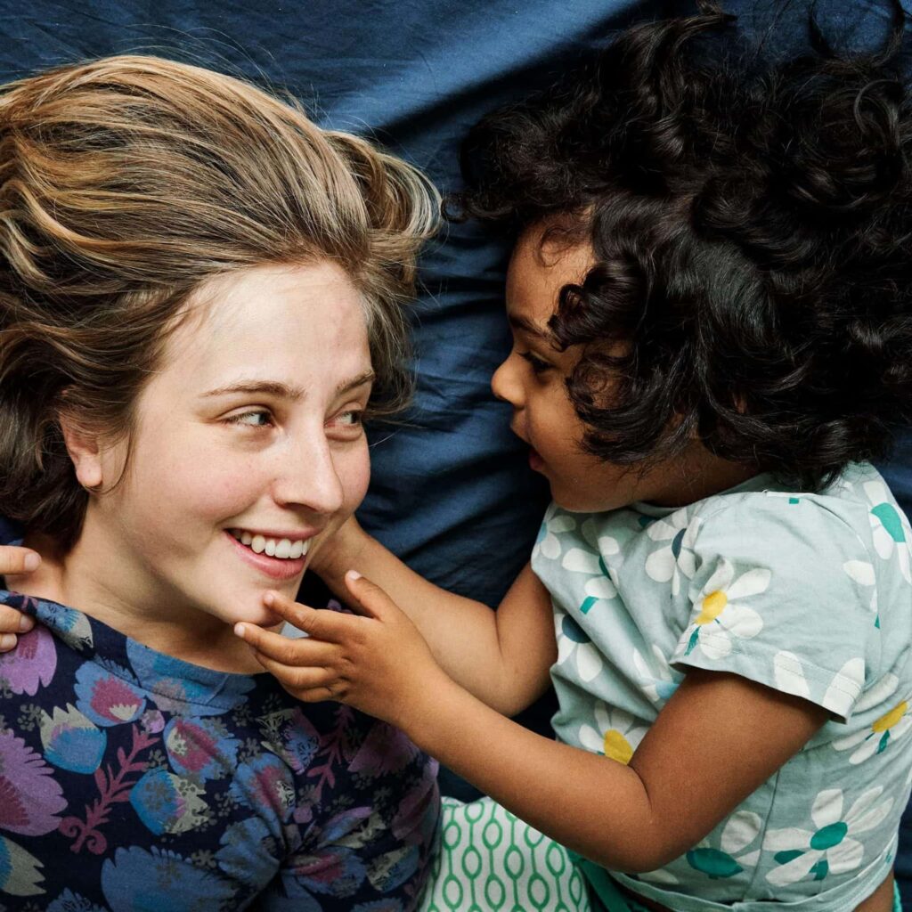Mother and son making a self-portrait